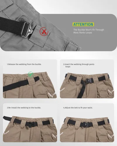 Miniatura 5 de FAIRWIN Cinturón Táctico, Estilo Militar Webbing Riggers Web Gun Belt con Hebilla de Metal de Liberación Rápida de Servicio Pesado