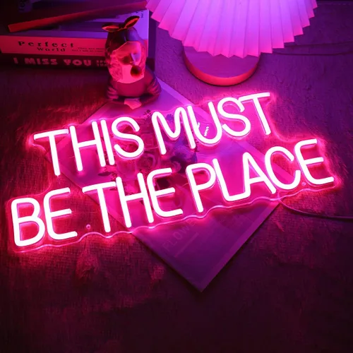 Miniatura 4 de Britrio Letrero de neón con texto en inglés «This Must Be The Place» para decoración de pared de dormitorio, letrero luminoso de luz de neón