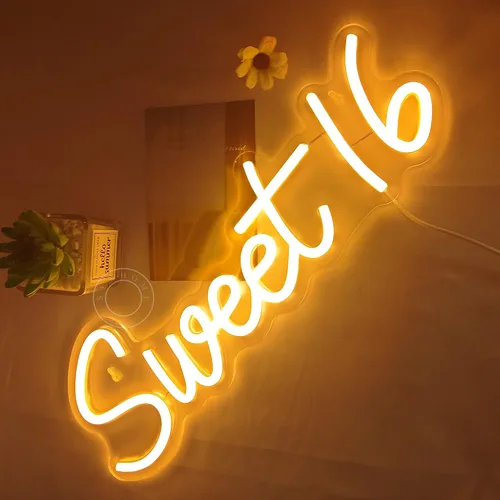 Miniatura 8 de SYLHOME Letrero LED de Neón Dulce 16 para Chicas Adultas Dormitorio Feliz Decoración de Pared de Fiesta de Cumpleaños 16 Años Banner de Hermana
