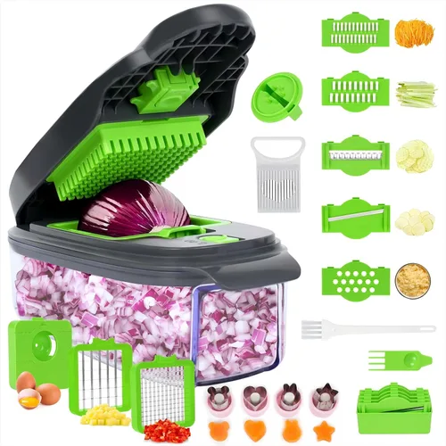 Picador de verduras 13 en 1 Picador de cebolla · Picador de verduras con recipiente · Picador de ensalada · Cortador de patatas – Regalo para