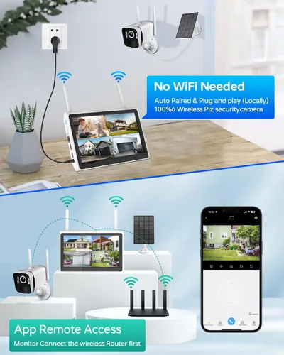 Miniatura 6 de Cámaras de seguridad solar inalámbricas para exteriores: Sistema de seguridad wifi para el hogar con batería solar de 2.5K/4MP UHD, monitor LCD