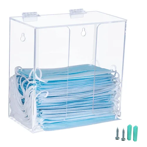 Miniatura 5 de Caja dispensadora de mascarillas acrílicas, estación de higiene con tapa. Contenedor de almacenamiento de montaje en encimera/pared para máscaras