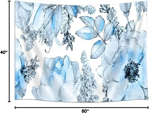Miniatura 7 de SAOLUIS Tapiz floral, tapiz de flores azules, tapiz estético floral de acuarela, tapiz floral de poliéster, flores bohemias para colgar en la pared