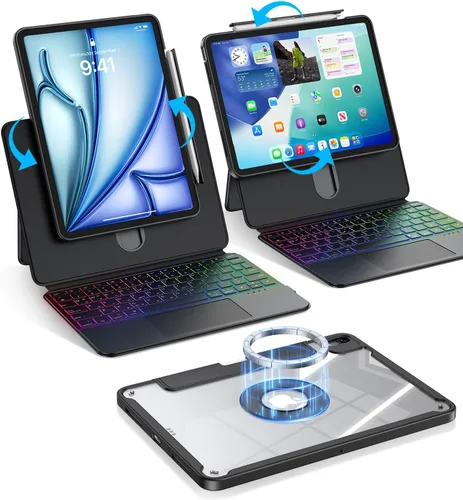 Miniatura 16 de Blosomeet Magnetic iPad A16 11th/10th Generation Case with Keyboard, Clear Splitfolio Detachable Cover, Up-Down Liftable, Adjustable Stand, 7