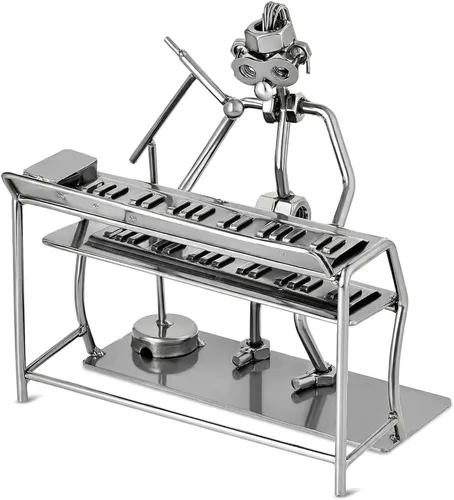 Broadway Gift - Figura de cantante de teclado en tono plateado de 6 pulgadas, estatua de jugador de teclado de piano de metal, figura de músico