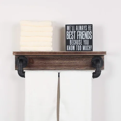 Miniatura 19 de MBQQ Estante de tubo industrial, estante de pared rústico con toallero, toalleros de granja de 20 pulgadas para baño, estantes flotantes montados
