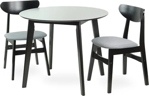 Miniatura 6 de Juego de 3 mesas redondas de cocina y 2 sillas laterales Yumiko de madera maciza con asiento acolchado