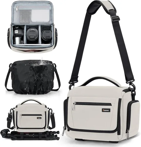 RAINSMORE - Bolsa para cámara, estuche para cámara SLR/DSLR/sin espejo con divisor, soporte para trípode, bolsa cruzada impermeable digital con