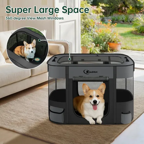 Miniatura 7 de Siedihit Corralito para Perros y Gatos, Corrales Portátiles para Mascotas y Cachorros para Jaula de Viaje al Aire Libre, Uso Interior Después