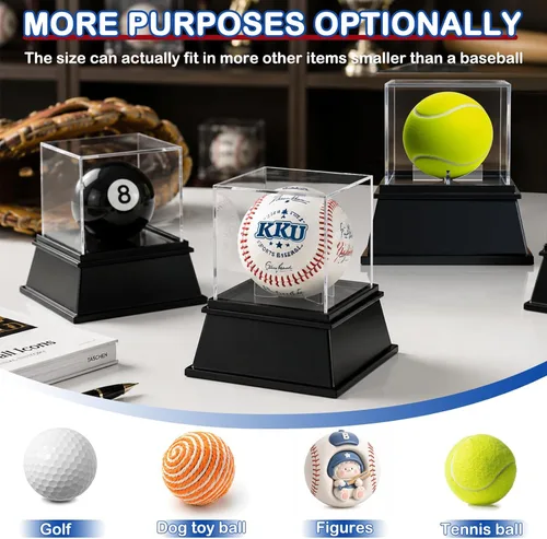 Miniatura 7 de KKU Estuche de exhibición de béisbol, soporte de béisbol para caja de cubo de exhibición de bolas, caja de almacenamiento de béisbol acrílico