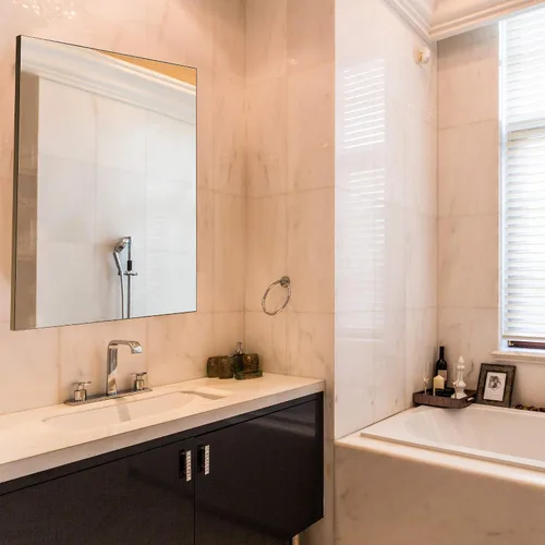 Miniatura 5 de BarberPub Espejo de tocador de maquillaje montado en la pared, espejo de baño, salón de belleza, equipo de dormitorio (panel trasero negro)