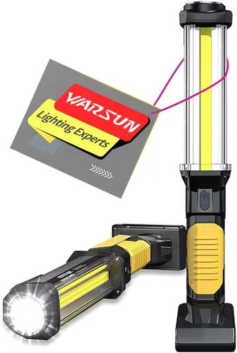WARSUN - Luz de trabajo LED COB recargable, magnética, manos libres con gancho, IPX4 impermeable para reparación de garaje, regalos para hombres,