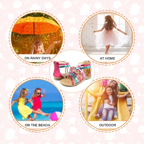 Miniatura 5 de Sandalias de gladiador para niñas con puntera abierta, sandalias de verano transpirables con cremallera en el talón (niños pequeñosniños grandes)