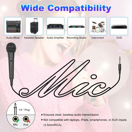 Miniatura 5 de Micrófono de mano con cable, micrófono vocal dinámico cardioide de mano dual con interruptor de encendido/apagado, cable de 13 pies, conector