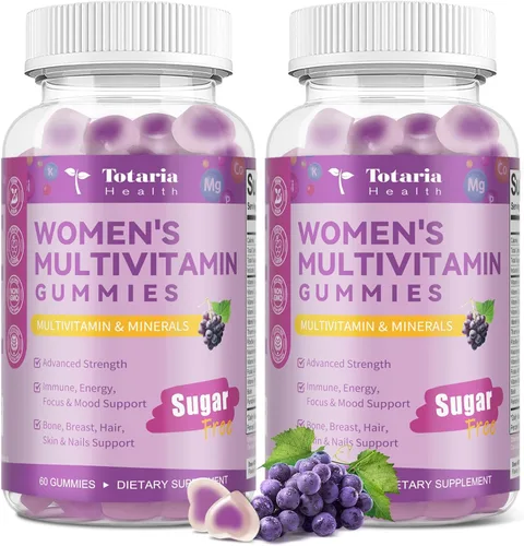 Totaria (2 piezas) Gomitas multivitamínicas sin azúcar para mujeres de 14+ con inositol, hierro, ácido fólico, biotina, gomitas multivitamínicas