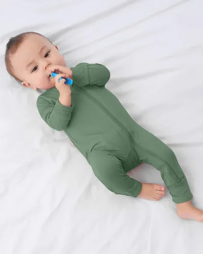 Miniatura 6 de GUISBY Pijama de bambú sin pies para bebé con mitones, manga larga con cremallera, se adapta cómodamente a los que duermen, paquete de 4