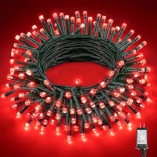 Miniatura 31 de 120 luces LED de Navidad de 40 pies para exteriores, guirnalda de luces de Navidad naranja impermeable, 8 modos de luces conectables para árbol