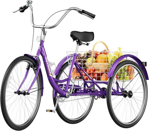 Miniatura 10 de Betterland Triciclo para adultos de 24/26 pulgadas, triciclo cómodo con canasta grande, bicicleta de crucero estable de 3 ruedas para compras