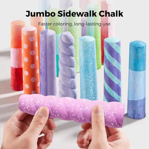 Miniatura 2 de Jar Melo 38 tizas de acera para niños, tiza de color con soporte, tizas lavables y no tóxicas, juego al aire libre y arte de pizarra para niños