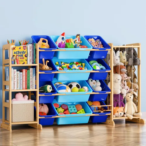Miniatura 8 de Organizador de almacenamiento de juguetes con estantería y almacenamiento de animales de peluche, organización de sala de juegos para niños