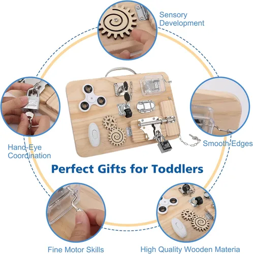 Miniatura 6 de Pithfor Tabla Ocupada de Madera Montessori para Niños de 1, 2, 3, 4 Años, Juguetes Sensoriales para Bebés y Niños Pequeños, para Habilidades Motoras