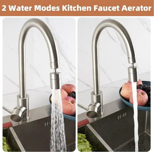 Miniatura 2 de Hibbent Aireador de grifo, Aireador de grifo de fregadero de cocina de 360 grados, Accesorio de grifo de cocina giratorio de doble función, pieza