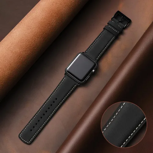 Miniatura 2 de SUNFWR Correas de cuero compatibles con Apple Watch de 1.61, 1.57, 1.5 pulgadas para hombres y mujeres, correa de repuesto de cuero genuino de grano