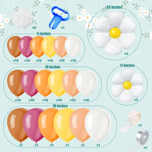 Miniatura 2 de Kit de arco de guirnalda de globos de margaritas de 166 piezas, globos pastel macarrón, arco pastel de primavera para fiesta temática de margaritas