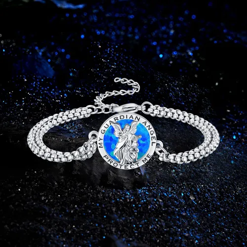 Miniatura 16 de Pulsera unisex de San Miguel/Cristóbal/Benedicto/Jude/José/Guadalupe/Ángel de la Guarda/Santa Muerte Pulsera de plata de ley 925 con cadena de doble