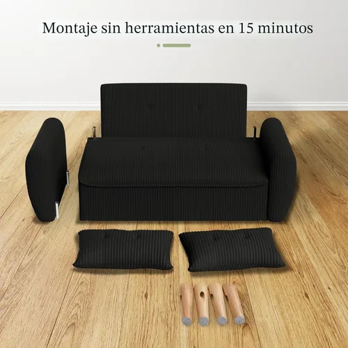 Miniatura 8 de Vongrasig Sofá biplaza pequeño y moderno de 48 pulgadas, tela de pana suave de mediados de siglo, sofá de 2 plazas con cojines traseros y patas Negro