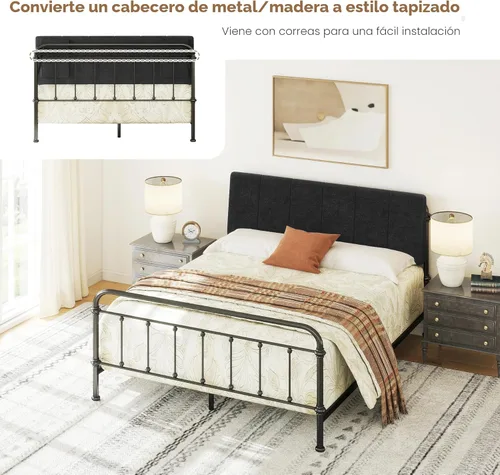 Miniatura 4 de Cabecero Tamaño Queen Solamente - Sin Ensamblaje, Cabecero Tapizado Tamaño Queen Tela de Lino Estilo Moderno Cabeceros para Cama Ajustable Negro