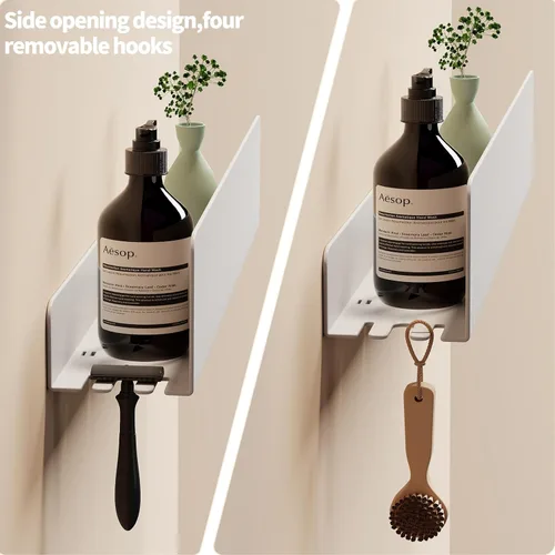 Miniatura 4 de REKITA Organizador de estante de ducha sin perforación, 40cm de acero inoxidable para almacenamiento en el baño con 4 ganchos removibles, estante