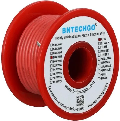 Miniatura 52 de BNTECHGO Carrete de alambre de silicona de calibre 16, rojo de 25 pies y negro, 25 pies, 2 cables separados, alambre de cobre estañado flexible
