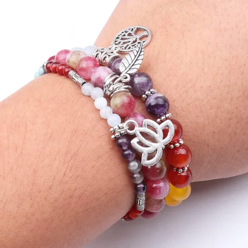 Miniatura 5 de UEUC - Pulseras Reiki, apilables, de piedras curativas, cristales, con dije del árbol de la vida, yoga y hoja de loto, contra la ansiedad