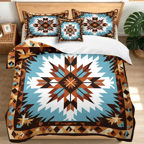 Miniatura 14 de Juego de funda de edredón bohemio de microfibra individual, juego de ropa de cama floral de retazos artesanales, estilo rústico moderno