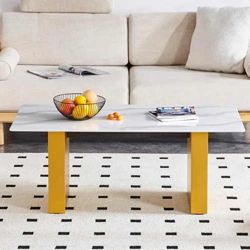 Miniatura 4 de Mesa auxiliar rectangular moderna con almacenamiento para sala de estar, mesa central moderna minimalista de imitación blanca, mesa de café