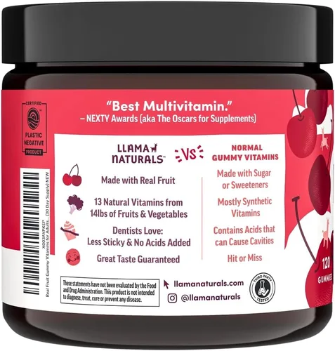 Miniatura 4 de Llama Naturals Multivitamin para Mujeres y Hombres, Gomitas Veganas y Orgánicas con Vitamina D, C y K, Vitaminas de Fruta Real para Adultos