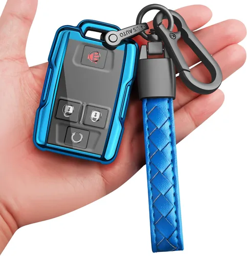 Funda para llavero Chevrolet con llavero de protección completa, compatible con Silverado Suburban Tahoe Colorado GMC Sierra Yukon Canyon, color azul