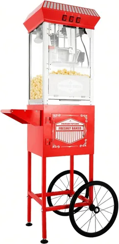 Miniatura 27 de Máquina comercial de palomitas de maíz con carrito y ruedas, máquina para hacer palomitas de maíz con hervidor de acero inoxidable de 24 onzas, Rojo
