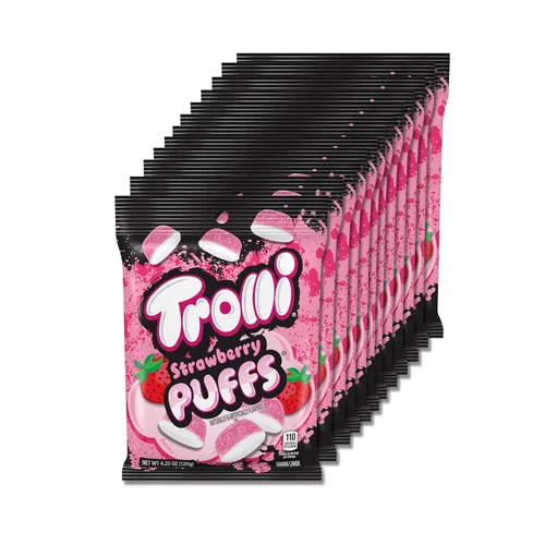 Trolli Strawberry Puffs, Dulces de Gomitas de Fresa Ácidas, Bolsas de 4.25 onzas (Paquete de 12)