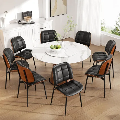 Miniatura 14 de Silla de comedor, moderna de mediados de siglo con cojín grueso, sillas de cocina tapizadas de piel sintética con respaldo de madera curvada de Beige