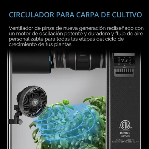 Miniatura 2 de AC Infinity CLOUDRAY S6, ventilador de clip para tienda de cultivo de 6 pulgadas con motor EC de larga duración rediseñado, 10 velocidades de viento