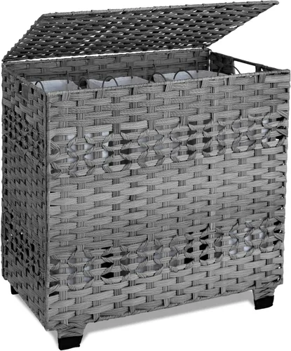 OIAHOMY Cesta de ropa sucia con tapa, cesta de ropa de 140L con 3 bolsas extraíbles con forro, cesta plegable con tapa, cesta de mimbre sintético