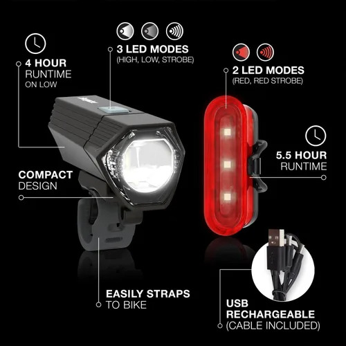 Miniatura 2 de Energizer Luz recargable X400 para bicicleta, IPX4 resistente al agua, diseño compacto y ligero, luz de clip frontal y luz LED trasera