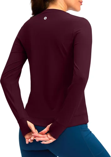 Miniatura 2 de SANTINY Camiseta de compresión atlética de manga larga para mujer, con dobladillo cruzado, para correr, gimnasio, yoga, con agujero para el pulgar