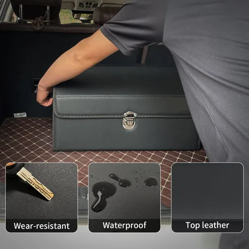 Miniatura 5 de Organizador de maletero Wuatow para coche, organizador de maletero para SUV y sedán, con tapa, multifuncional, caja de almacenamiento de carga Negro