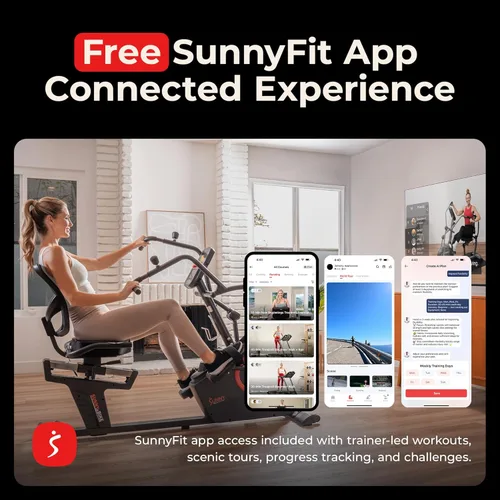 Miniatura 2 de Sunny Health & Fitness Elite Bicicleta reclinada de entrenamiento cruzado y máquina elíptica con ejercitadores de brazos para entrenamiento
