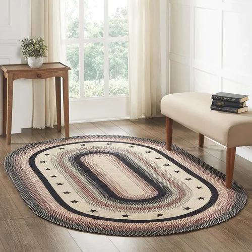 Miniatura 5 de VHC Brands Colonial Star - Alfombra decorativa, mezcla de yute, medio círculo, estrella roja y negra, 16.5 x 33 pulgadas