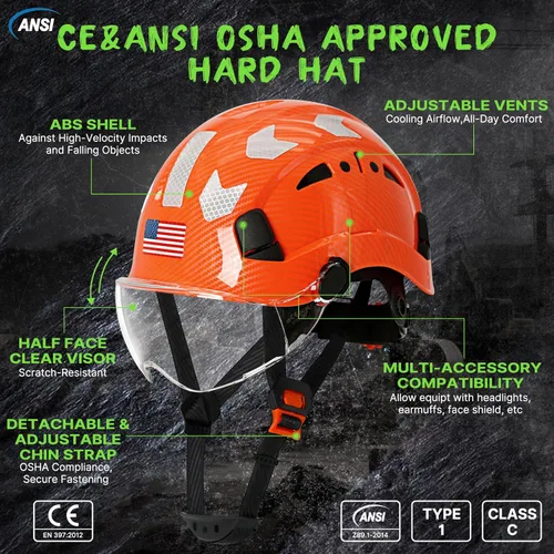 Miniatura 2 de Aolamegs Carbon Fiber Pattern Hard Hat with Visor, ANSI Z89.1 Vented Safety Helmet, OSHA Approved Construction Hardhat for Men, 6-Point Suspension