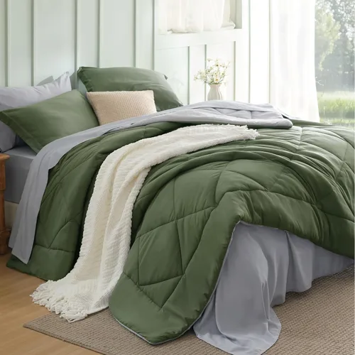 Miniatura 27 de Bedsure Juego de edredón tamaño King – Ropa de cama reversible de 7 piezas verde bosque, juego de cama tamaño King para todas las estaciones, cama